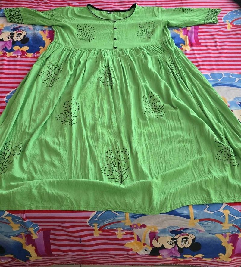 Green Printed Anarkali Kurta