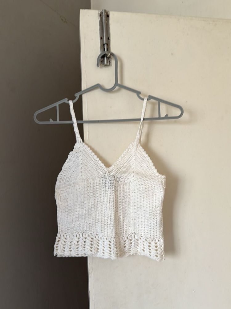 White Crochet Crop Top