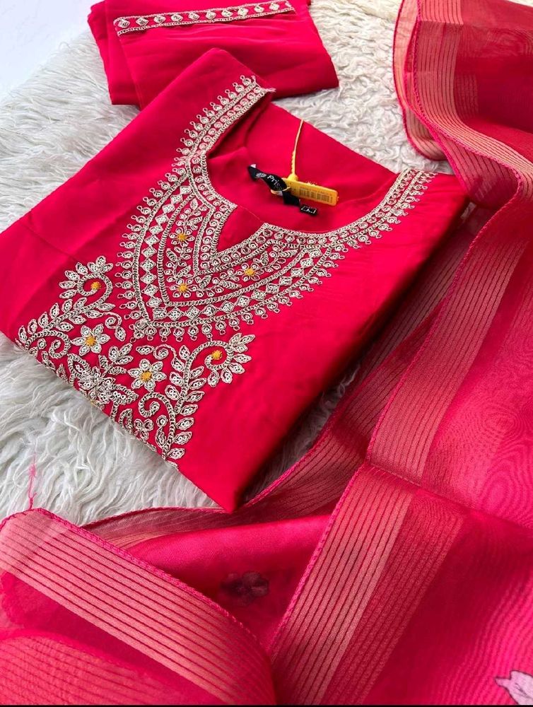 Vibrant Pink Embroidered Kurta Set