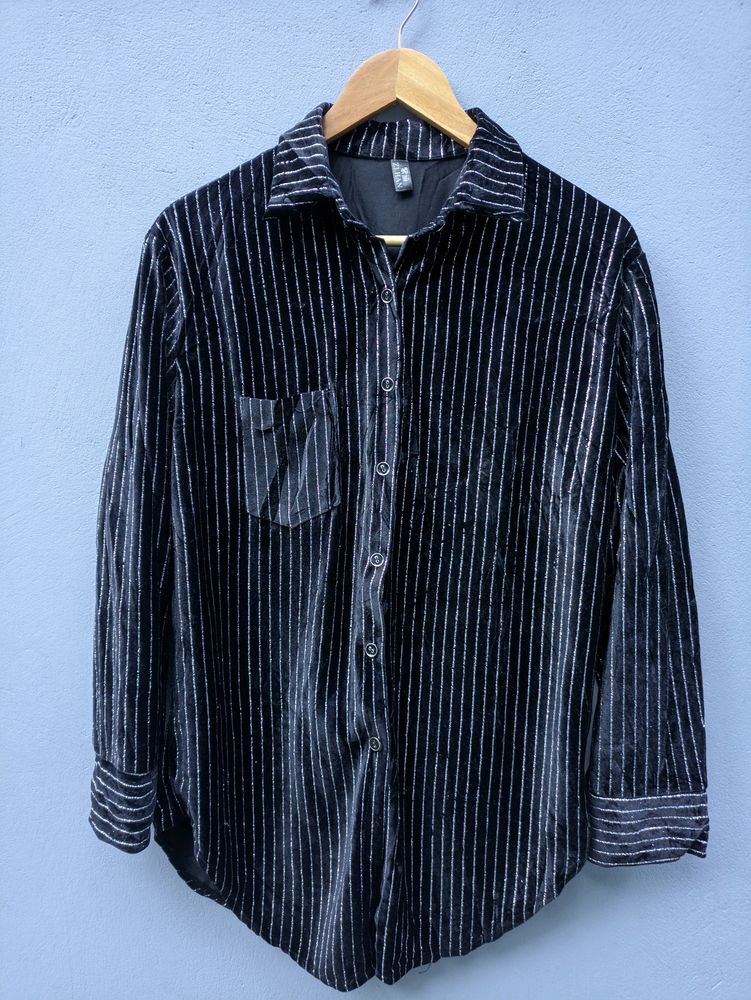 Velvet Striped Button-Up Shirt