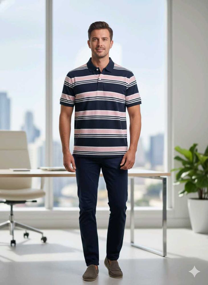 ONE🕐 Hr. Branded Polo Striped Tshirt For Men