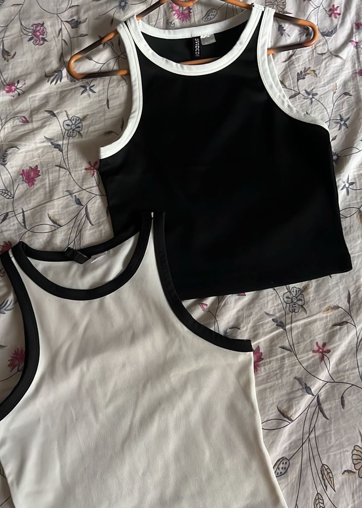 h&amp;m combo Black &amp; White Tank Tops (Set of 2)