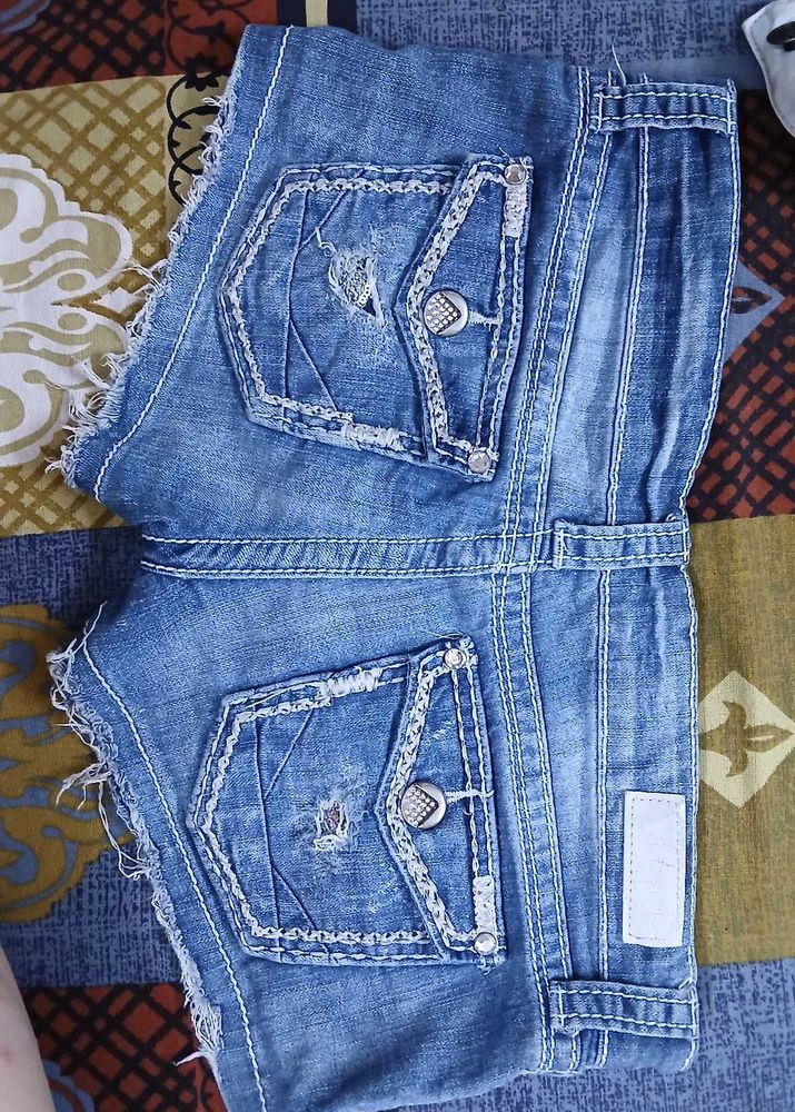 ripped low rise Denim Shorts