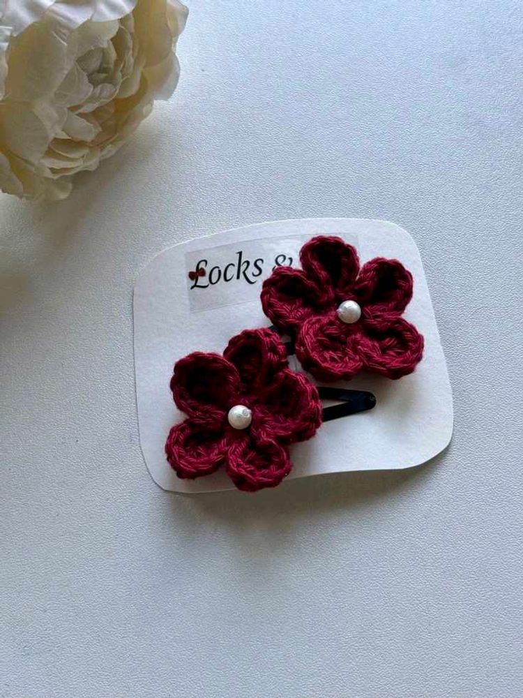 Cute Flower Hair Clips - Burgundy