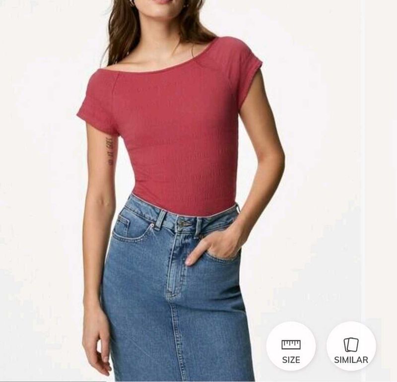 Ribbed Red Off-Shoulder Top