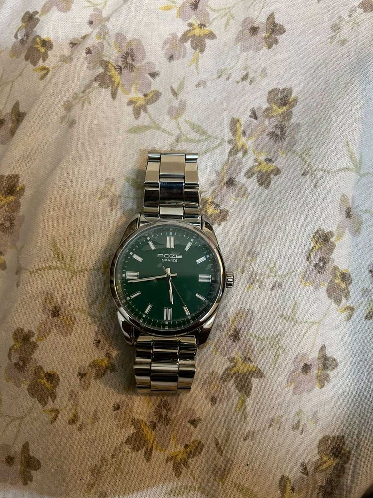Brand New Sonata Men's POZE Green Dial Watch