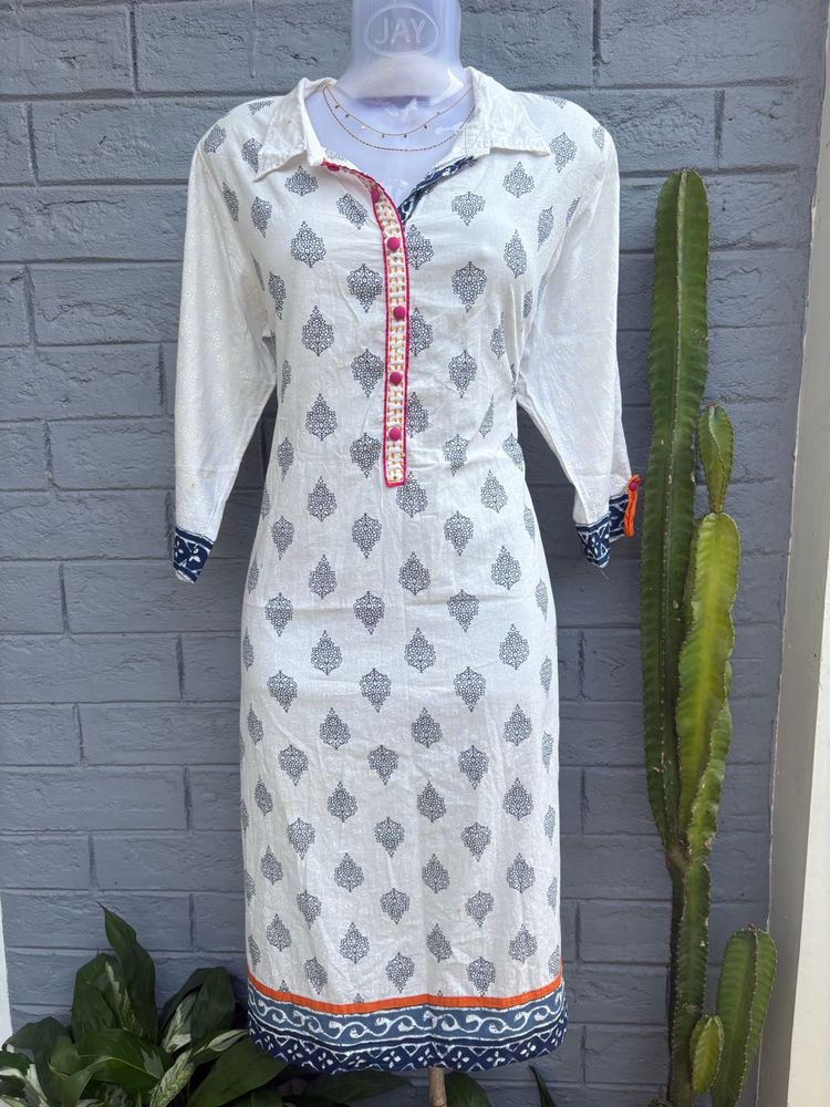 Stylish White Printed Kurta