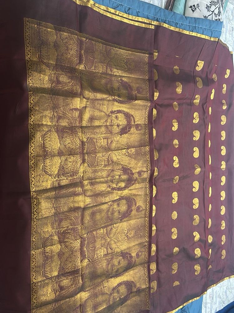 Elegant Maroon Silk Saree with Gold Motifs