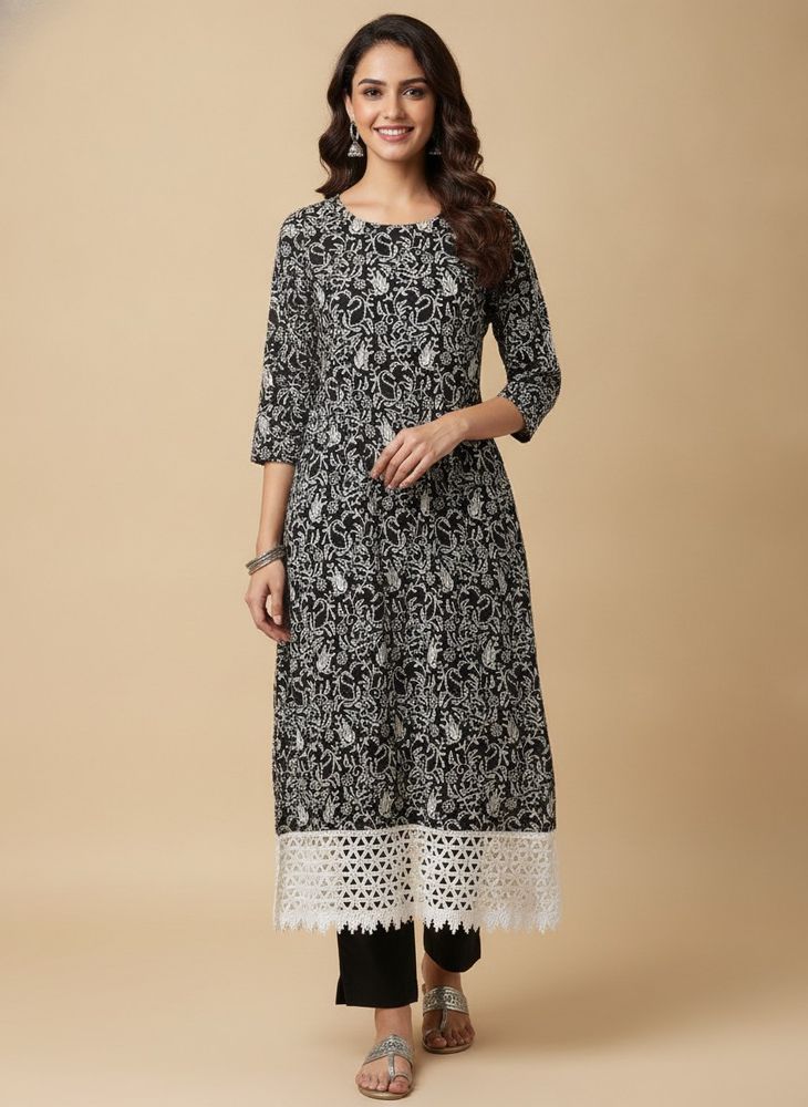 Boho Black &amp; White Printed Midi Dress with Pant