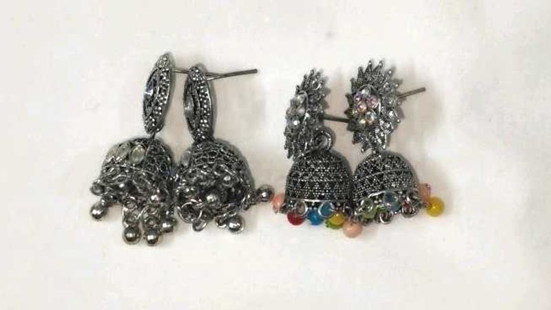 Jhumka Earrings Set - Oxidized Silver