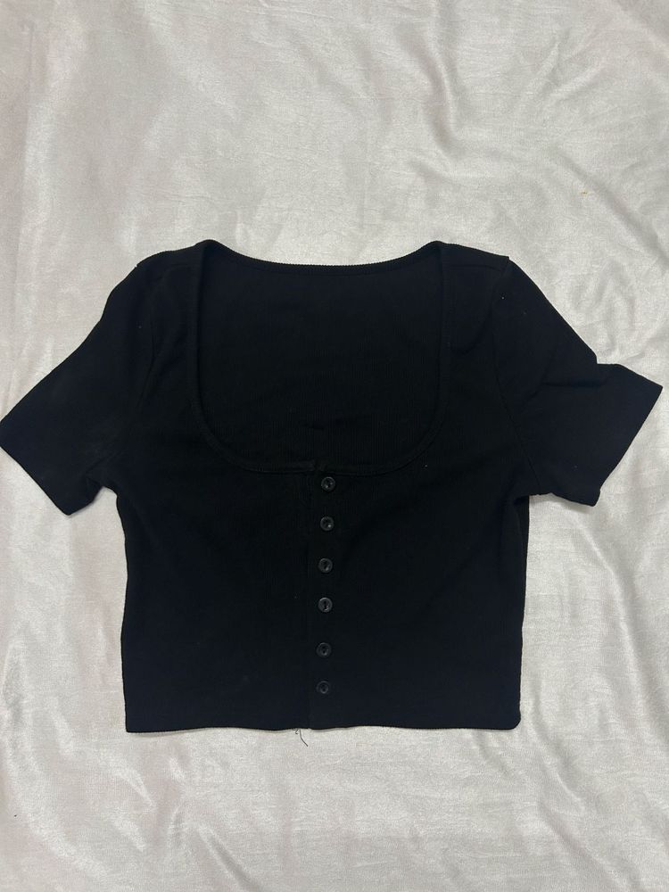 Black Button-Up Crop Top
