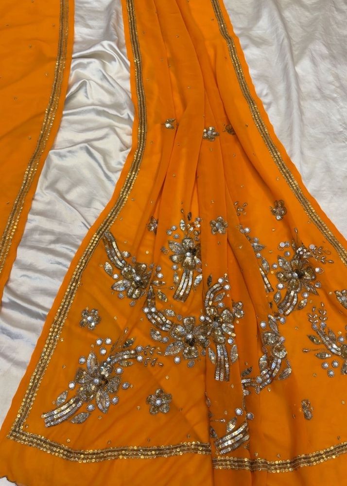 Embellished Orange Saree