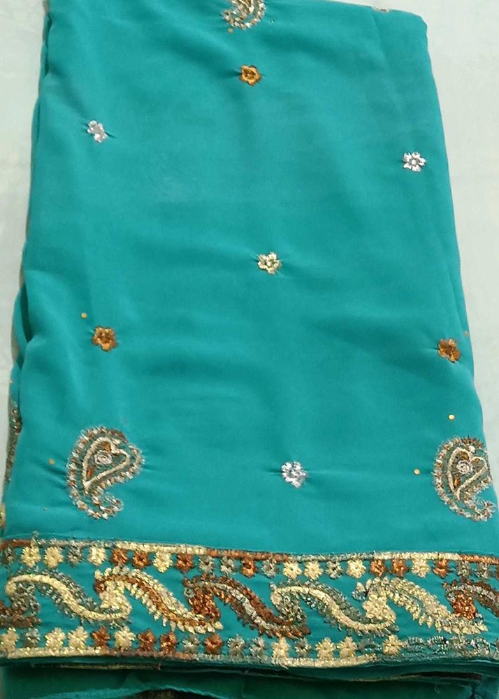 Teal Embroidered Saree