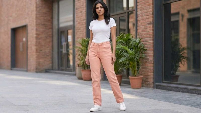 Women skinny mid rise Peach colour jeans