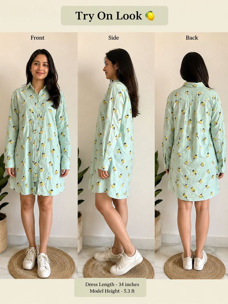 Cute Lemon Print Long Sleeve Dress