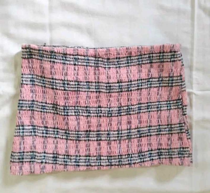 Pink Plaid Smocked Tube Top