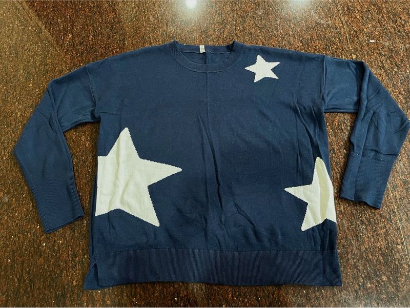 Navy Blue Star Knit Sweater
