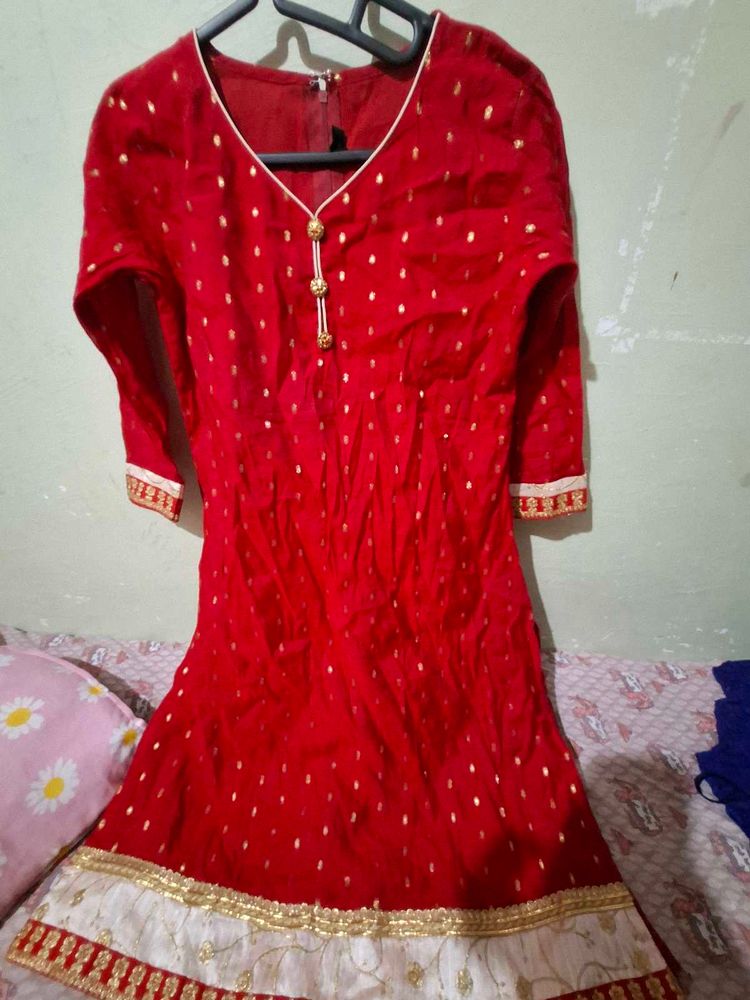 Red Kurta with Gold Print