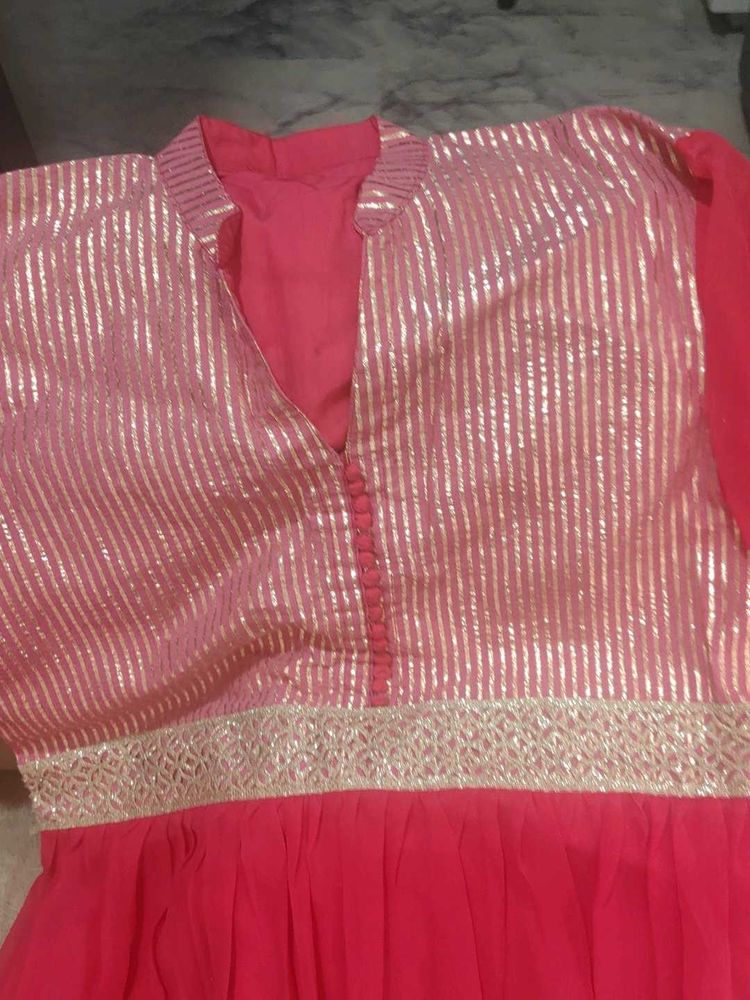 Pink &amp; Gold Striped ethnic gown.