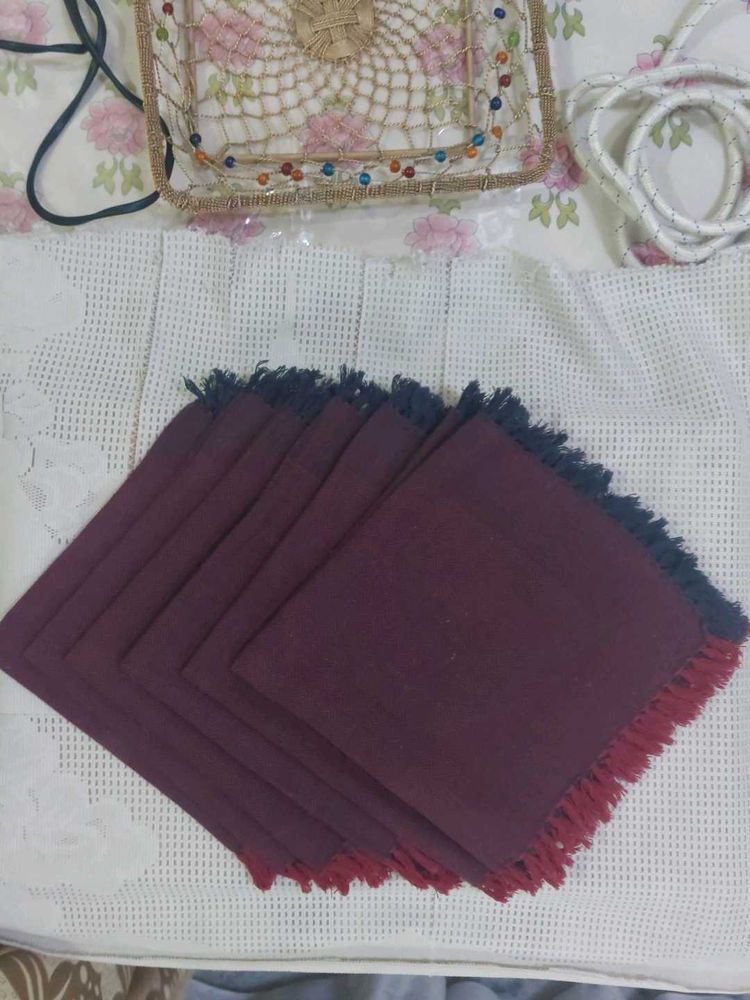 Cotton Napkins with fringe for Dining Table ( Set