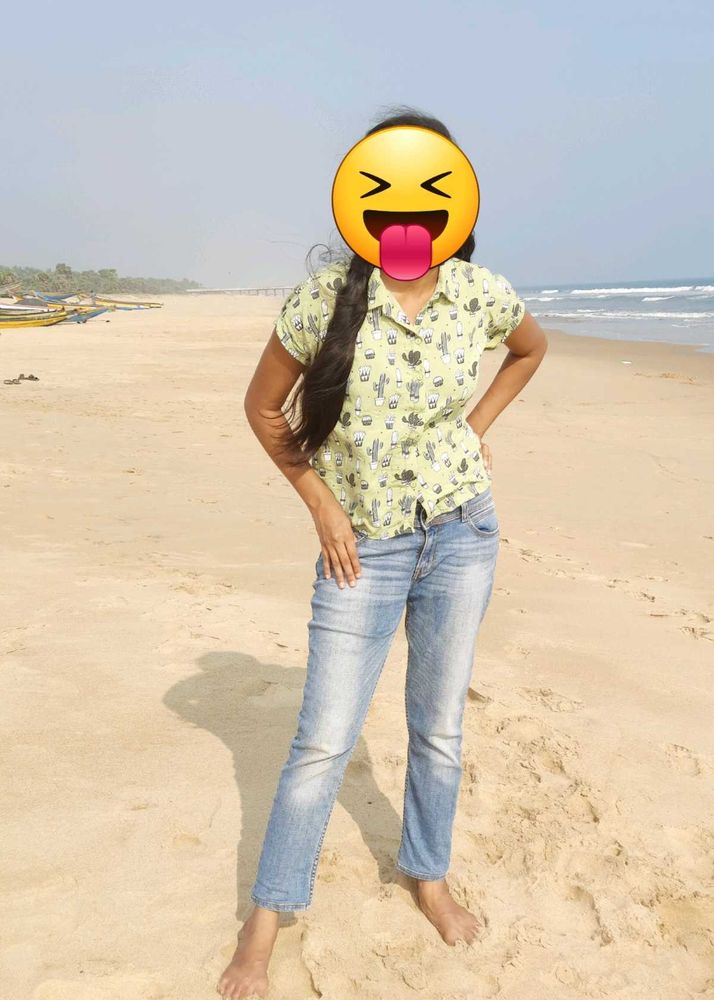 Cute Cactus Print Button-Up Shirt