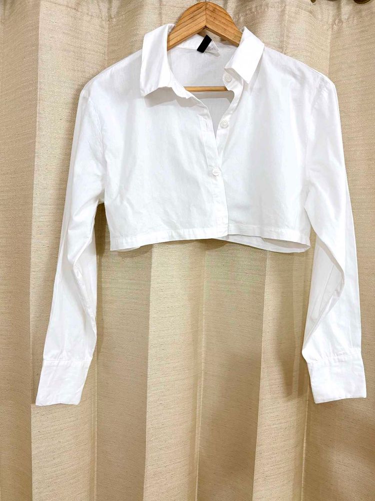 White Cropped Collared Shirt