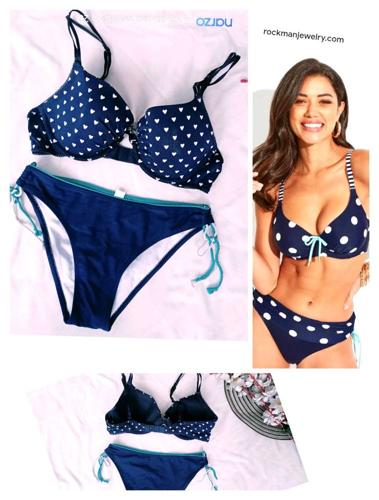 Navy &amp; White Heart Bikini Set