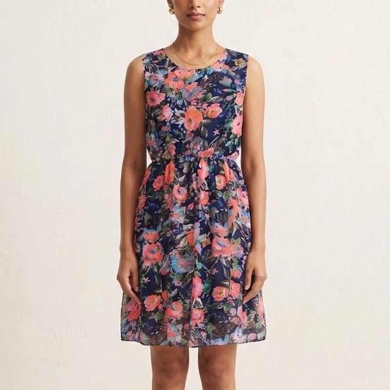 Navy Floral Print Dress