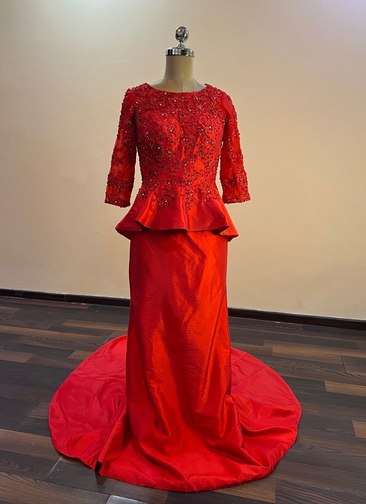 Red Embellished Trail Gown