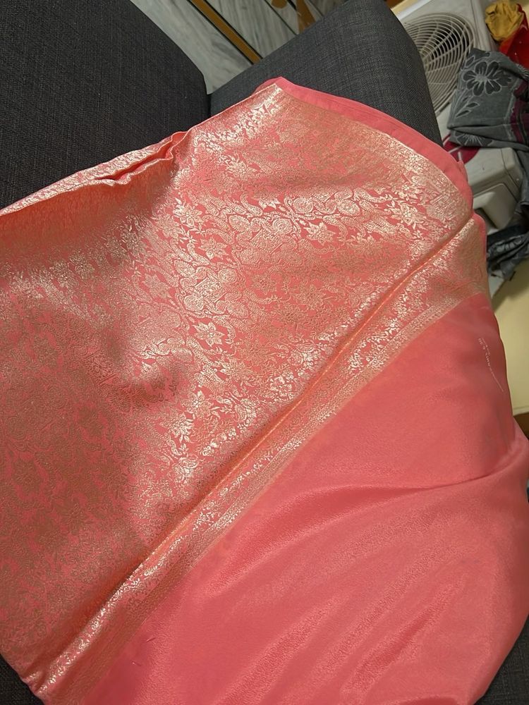 Beautiful Peach Saree with Gold Border