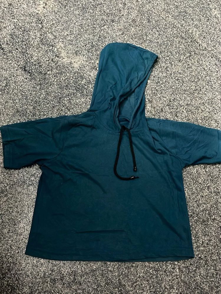 Teal Cropped Hoodie
