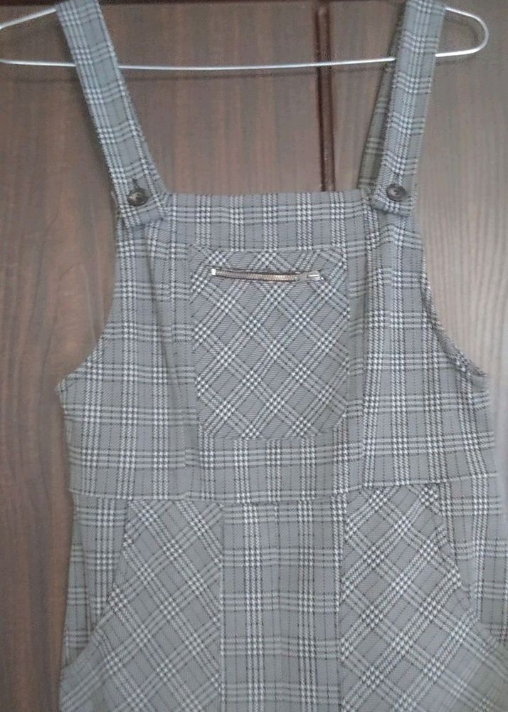 check printed square neck strap jumpsuit