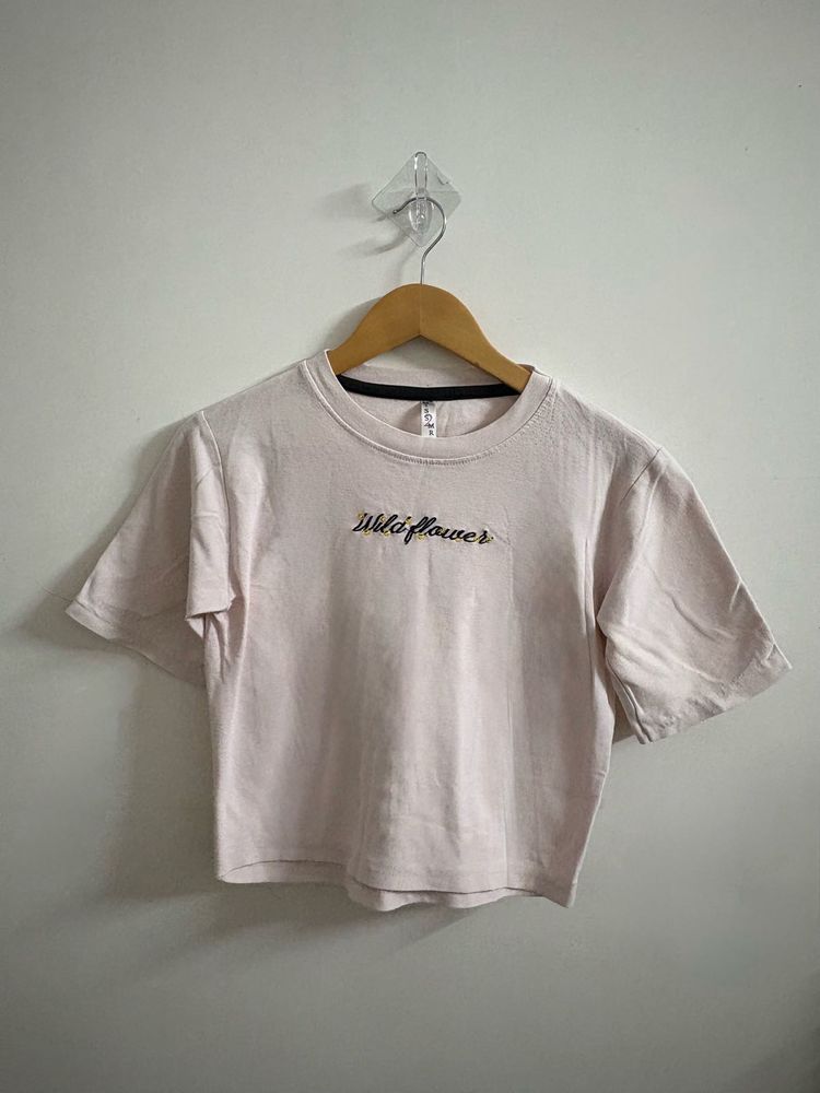 Pink Wildflower embroidery T-Shirt