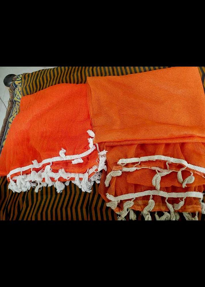 2 Vibrant Orange Dupatta with Tassels