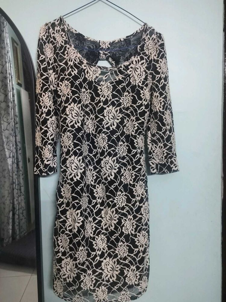 Elegant Black &amp; White Lace Dress