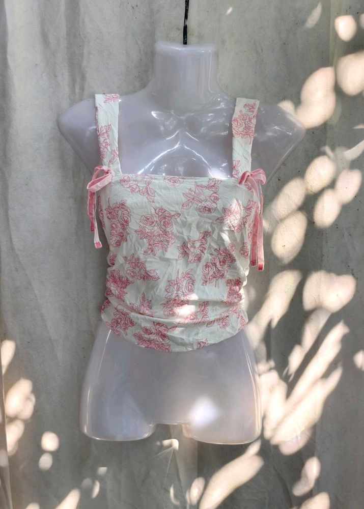 161110. Charming Floral Print Crop Top