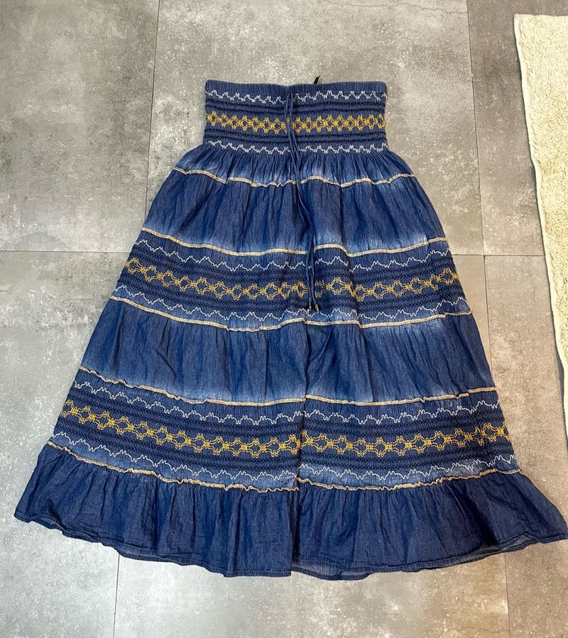 Boho Tiered Denim Maxi Skirt