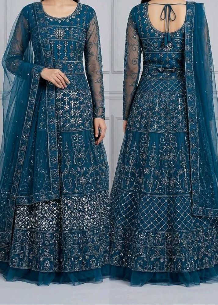 Navy Blue ethnic dress mirror work