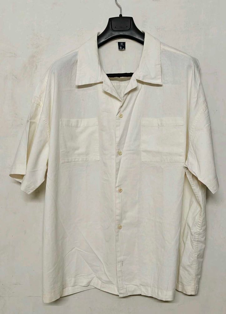 Men's off white oversized Short Sleeve Shirt