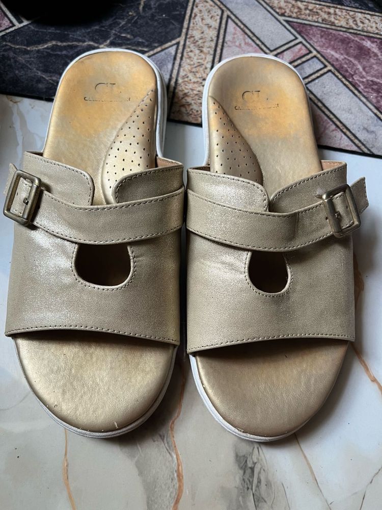 Stylish Gold Slip-On Sandals