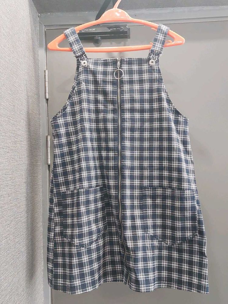 H&amp;M Plaid Zipper Front Pinafore Dress