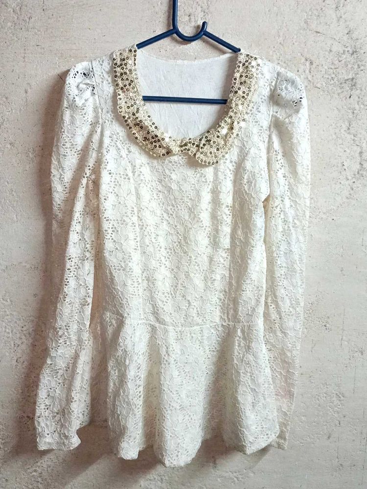 Trendy Partywear Lace Top Layered Sequin Blouson