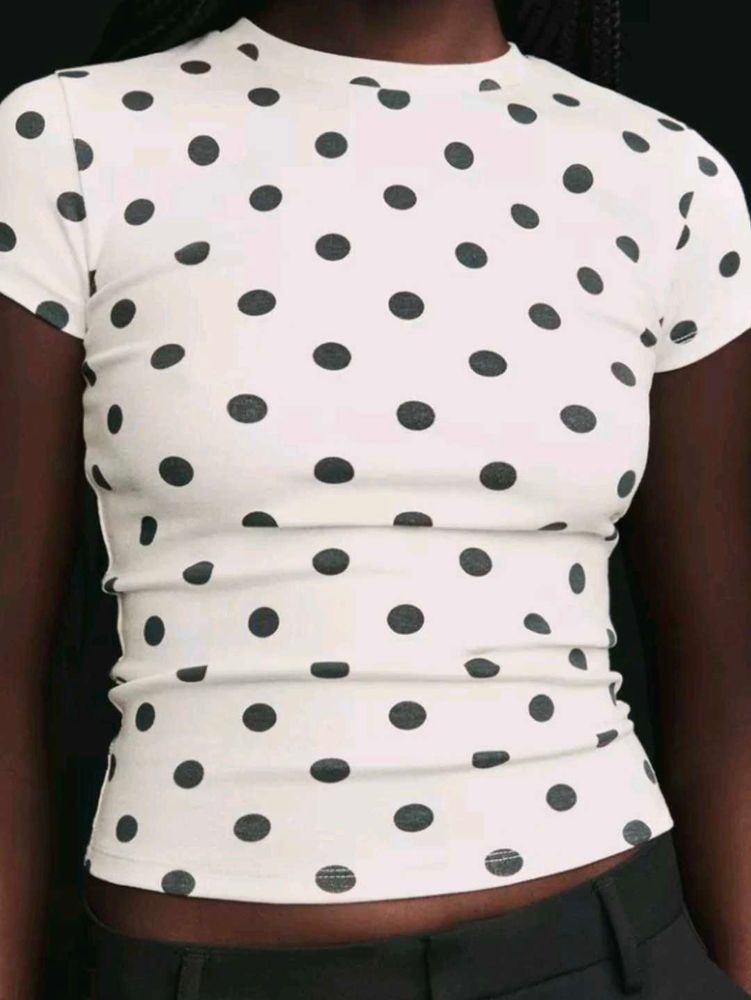 Bershka Polka Dot Fitted Top