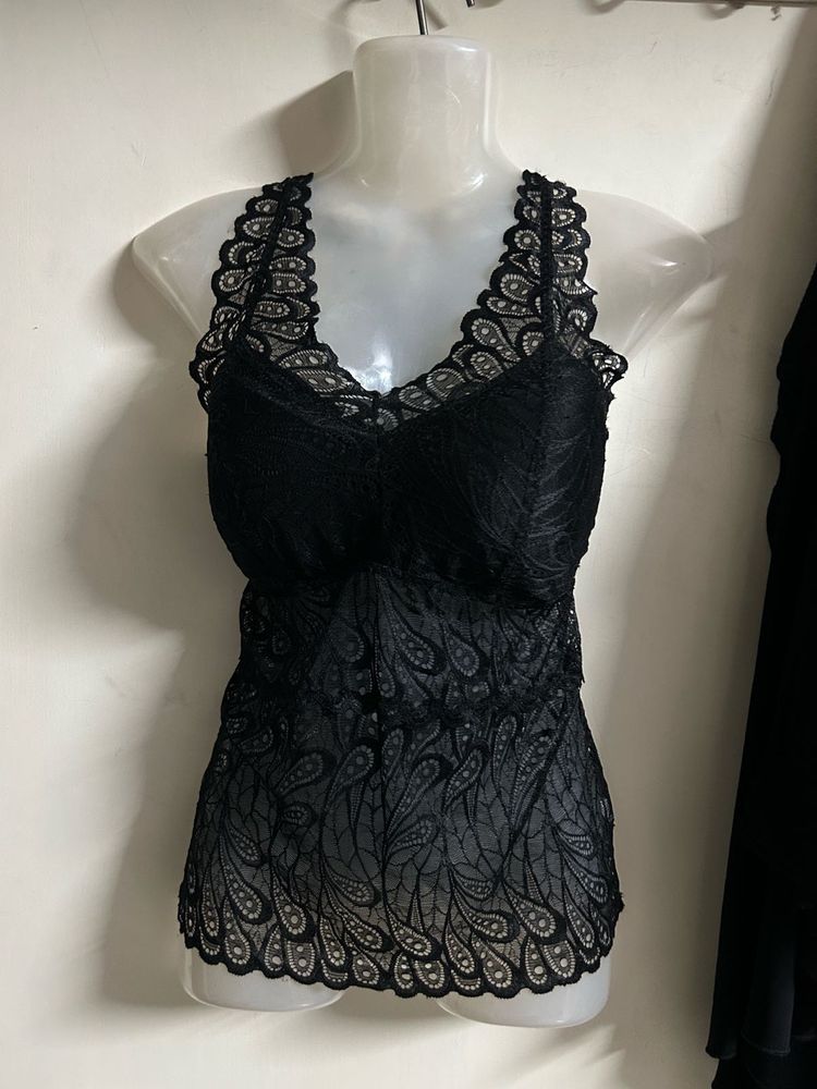 Elegant Black Lace Camisole Top