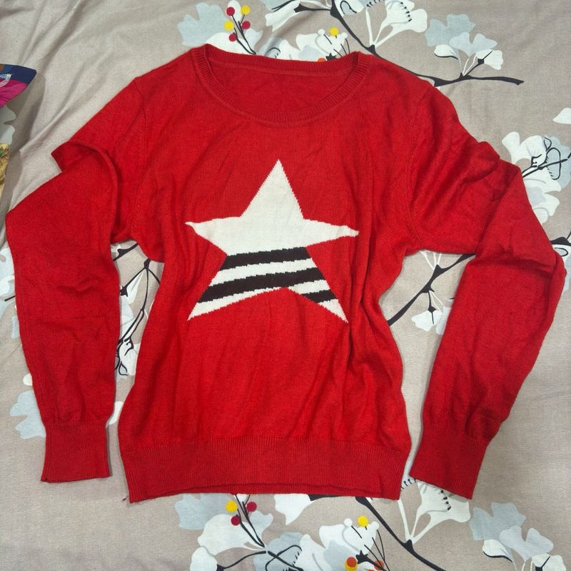 Red Star Print Sweater