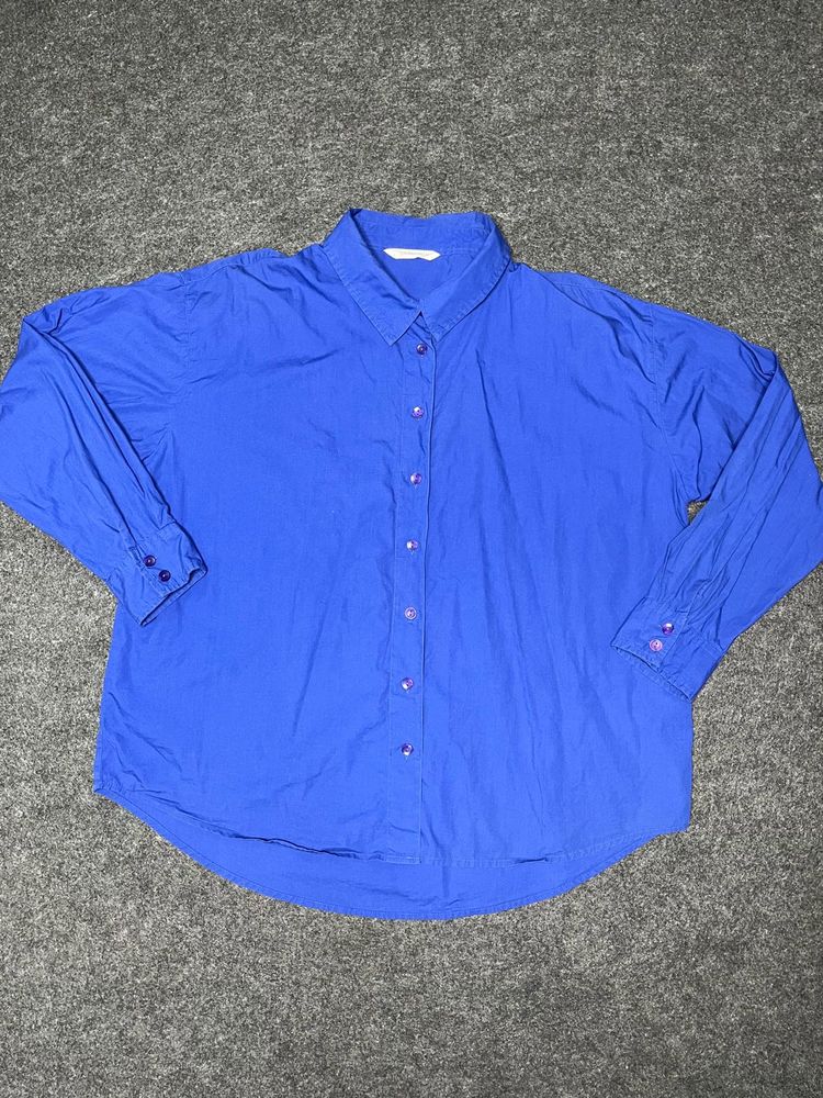 Blue Button-Up Long Sleeve Shirt