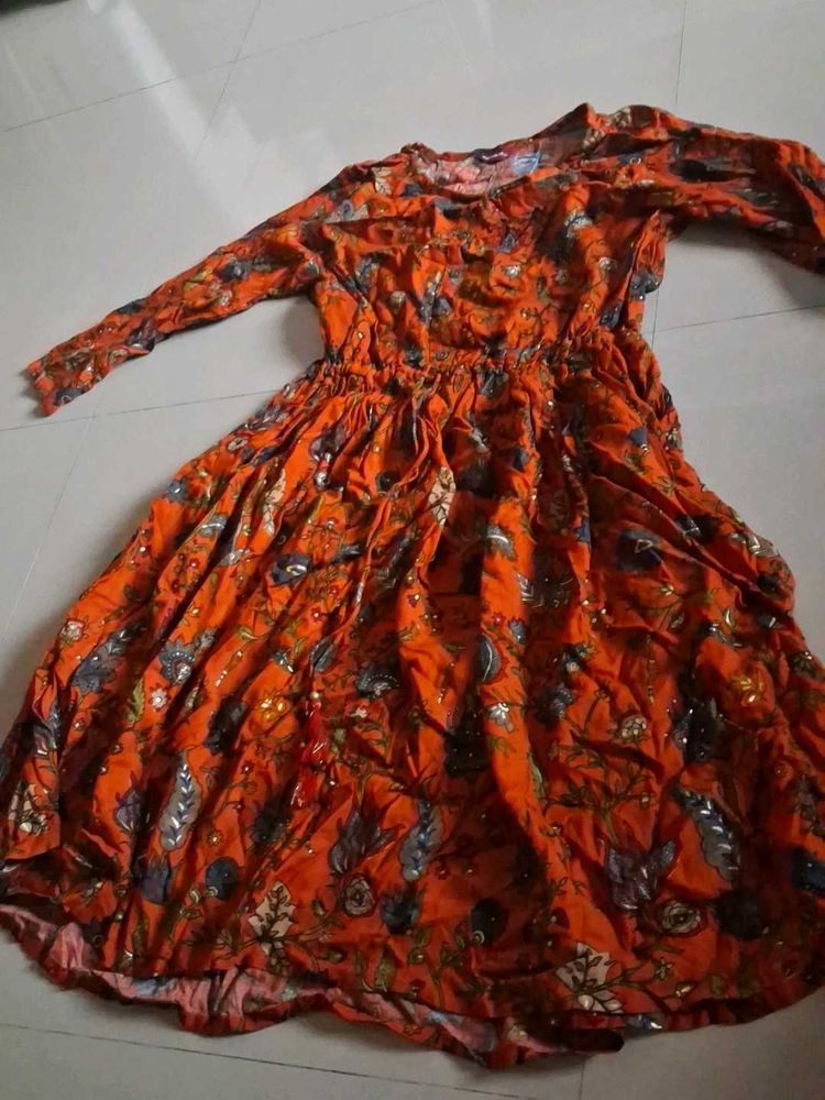 Orange Floral Print Maxi Dress