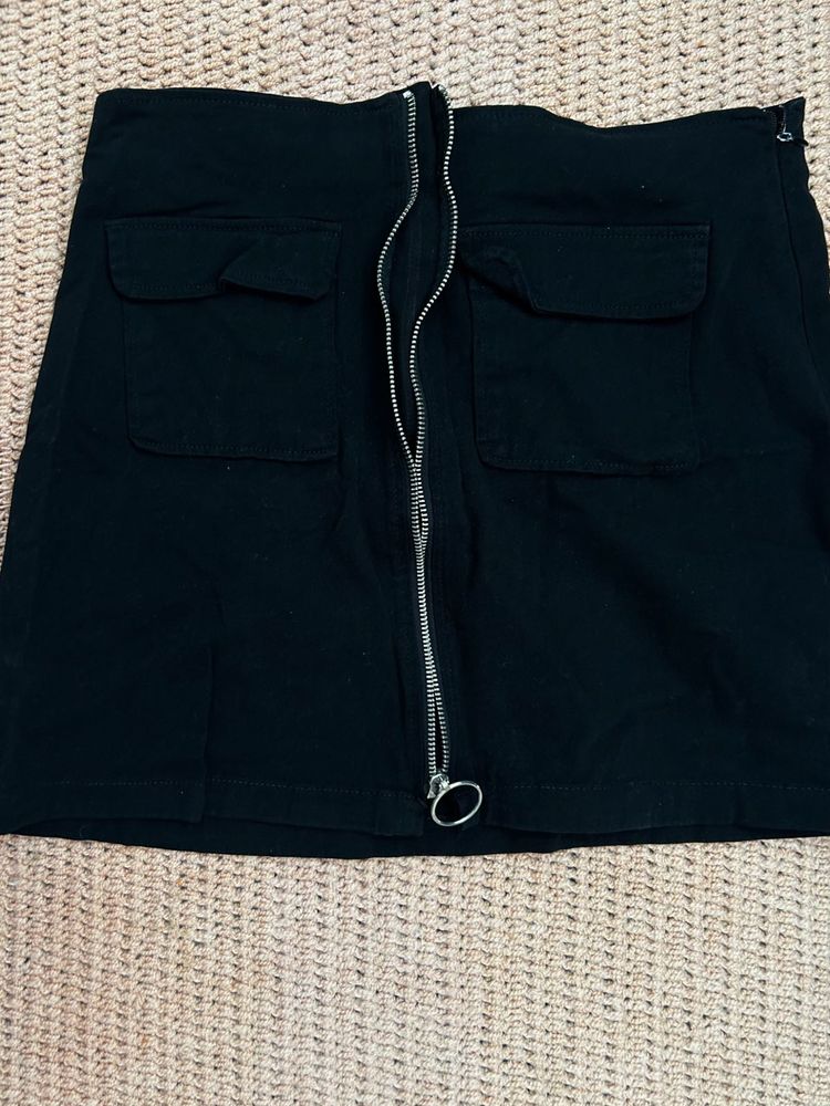 Black Cargo Mini Skirt with Zip