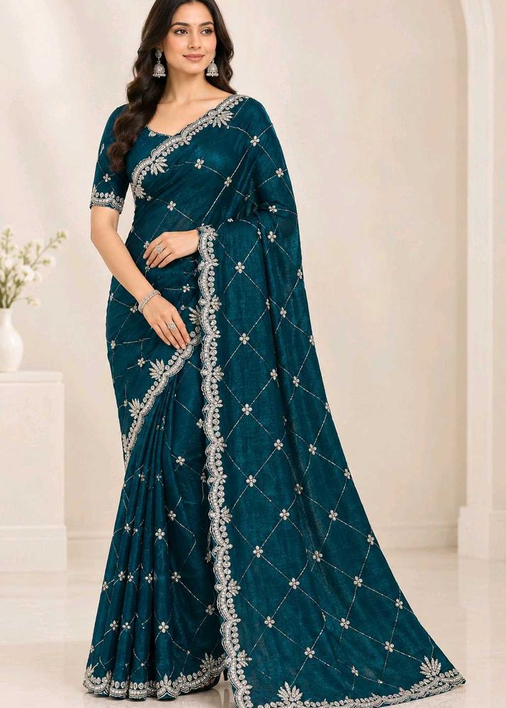 Stunning Teal Embroidered Saree
