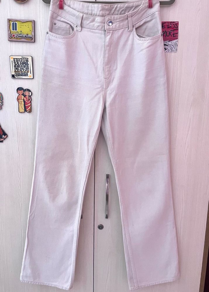 H&amp;M White Wide Ultra High Jeans